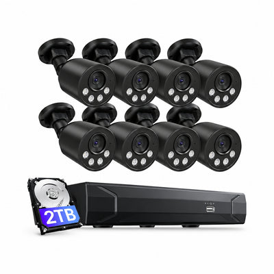 4K Ultra HD 8-Channel 8MP Poe 2TB NVR Security Camera System with 8 Wired Poe IP Cameras, Smart AI Detection