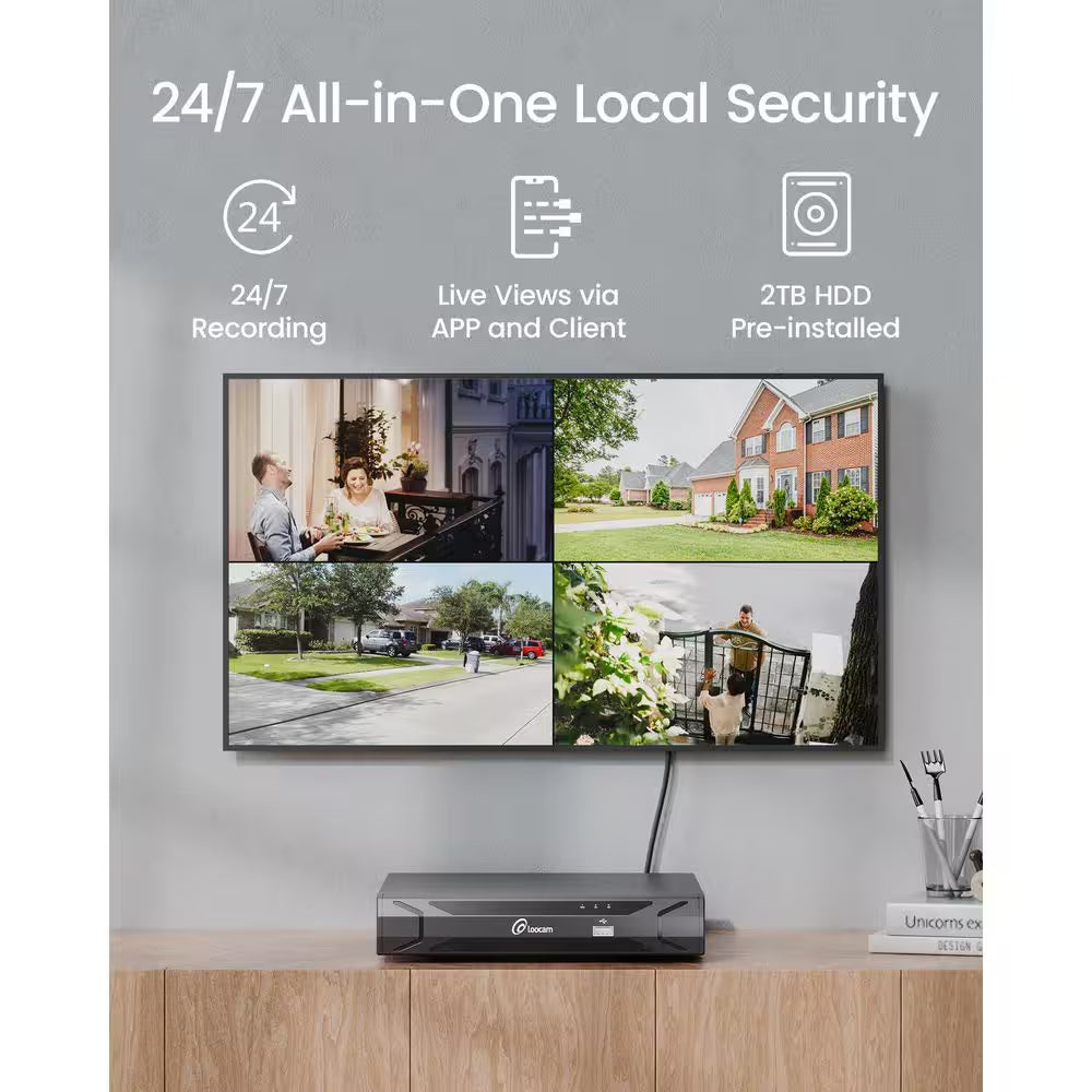 4K Ultra HD 8-Channel 8MP Poe 2TB NVR Security Camera System with 8 Wired Poe IP Cameras, Smart AI Detection