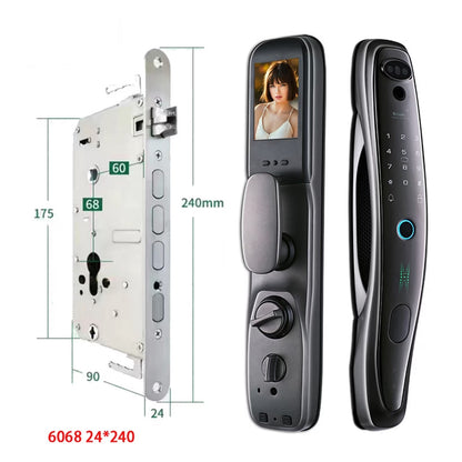 Door Lock, Tuya Smart 3D Face Door Lock Security Face Camera Monitor Intelligent Fingerprint Password Biometric Electronic Key Unlock ,Easy to Install