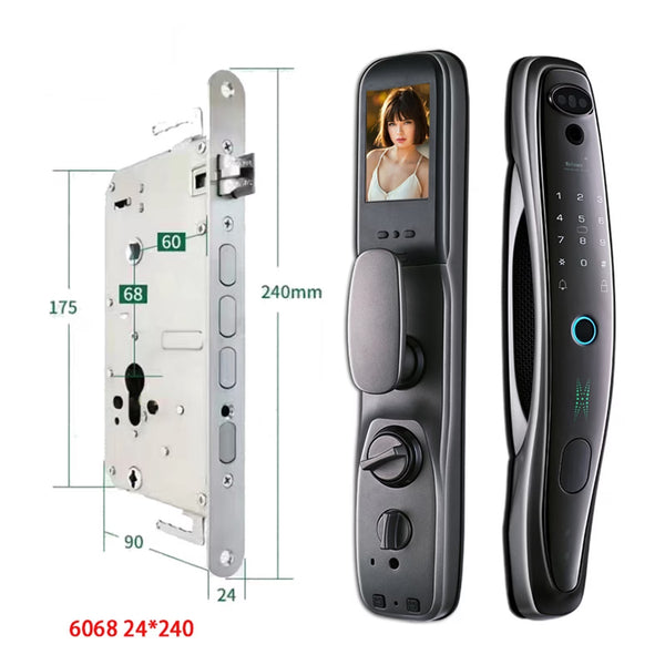 Door Lock, Tuya Smart 3D Face Door Lock Security Face Camera Monitor Intelligent Fingerprint Password Biometric Electronic Key Unlock ,Easy to Install