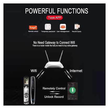 Door Lock, Tuya Smart 3D Face Door Lock Security Face Camera Monitor Intelligent Fingerprint Password Biometric Electronic Key Unlock ,Easy to Install