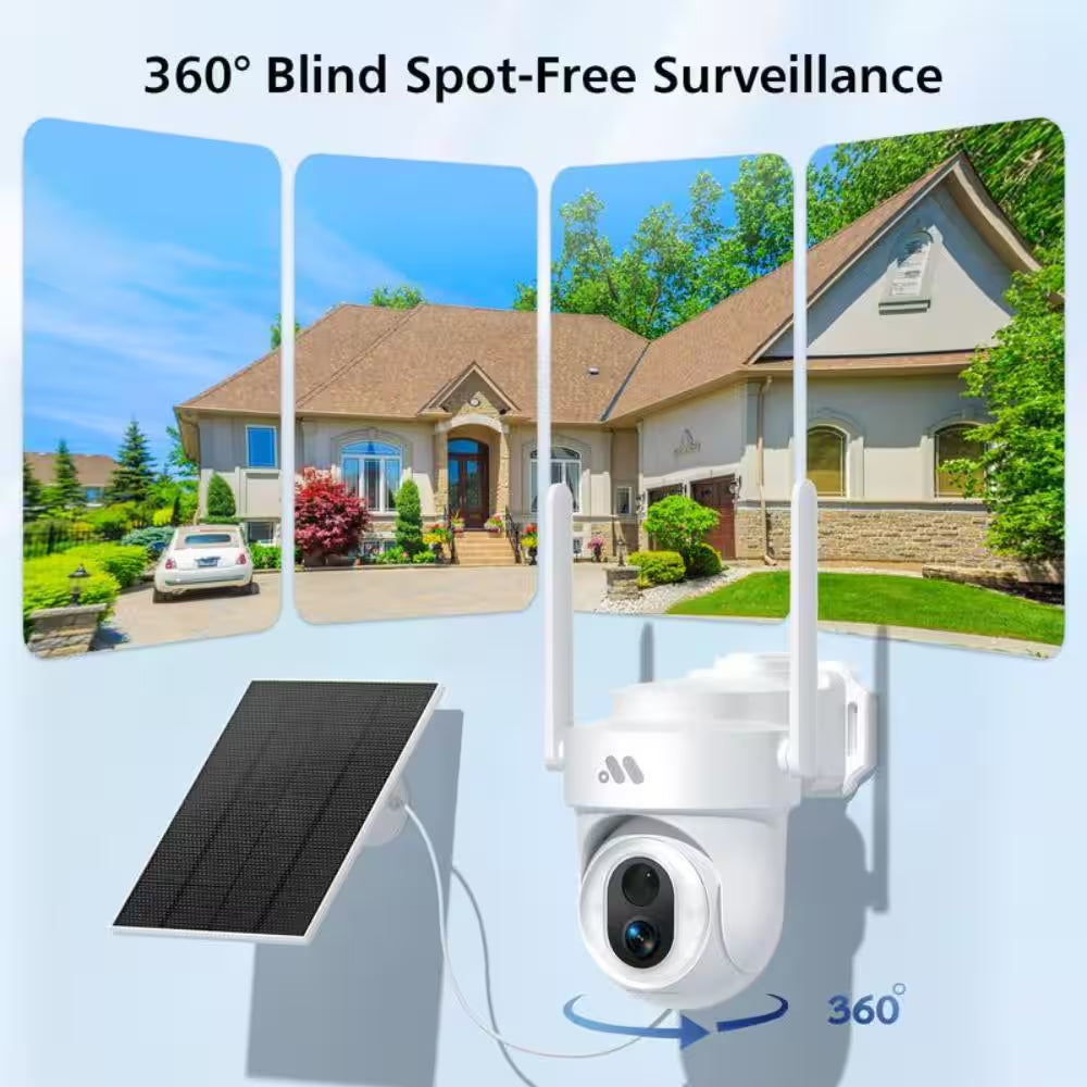 4K/8MP Ultra HD Solar-Powered 360° Smart Security Camera, 2-Pack