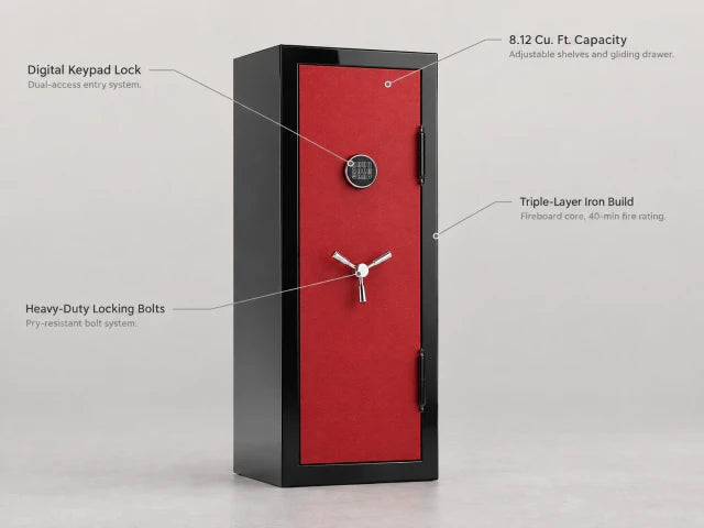 Fireproof Safe Box, Digital Lock, 8.12 Cu.Ft Heavy Duty Storage Safe — Feature Infographic