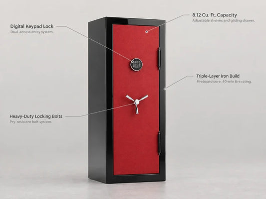 Fireproof Safe Box, Digital Lock, 8.12 Cu.Ft Heavy Duty Storage Safe — Feature Infographic