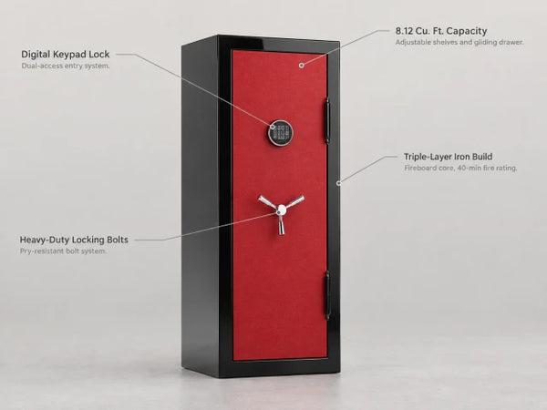 Fireproof Safe Box, Digital Lock, 8.12 Cu.Ft Heavy Duty Storage Safe — Feature Infographic